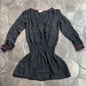 Parker Silk Mini Dress -  long sleeves velvet trim